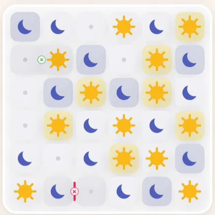 Figgle's Day & Night puzzle, a grid of suns and moons