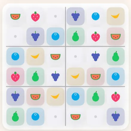 A Fruit Stand puzzle board in Figgle