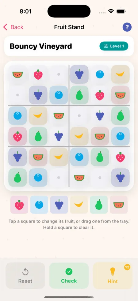 Fruit Stand puzzle in Figgle