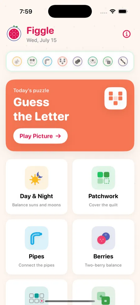 The Figgle home screen showing today's puzzle
